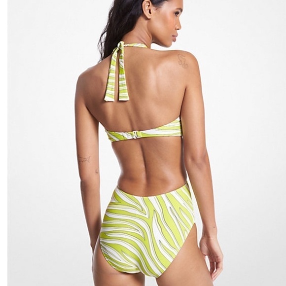 MICHAEL Michael Kors Womens Green Cut-Out Printed One-Piece Swimsui, swimwear 10 - Picture 4 of 14